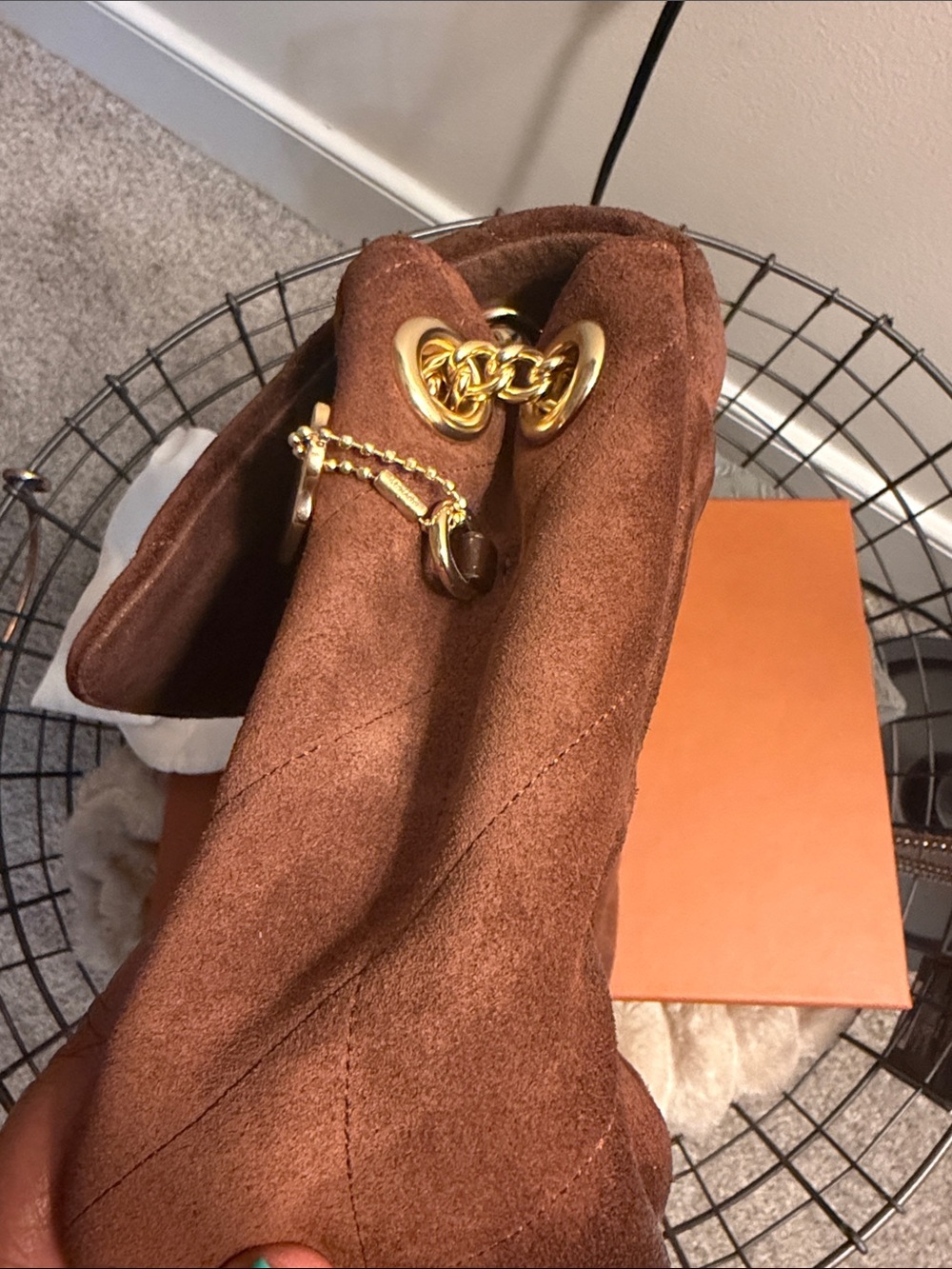 Coach Brown Suede Shoulder Bag with Gold Hardware - Picture 5 of 6